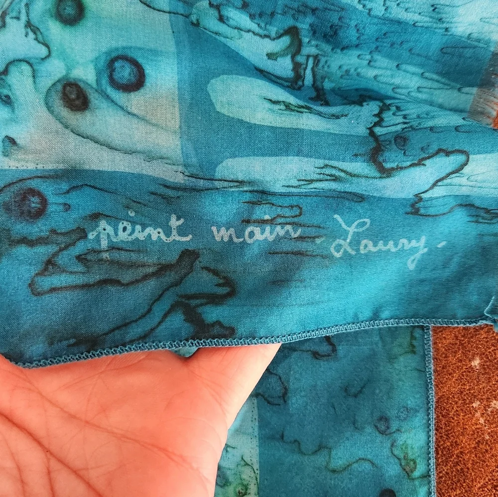 Silk Blue Floral Scarf - Picture 3 of 4